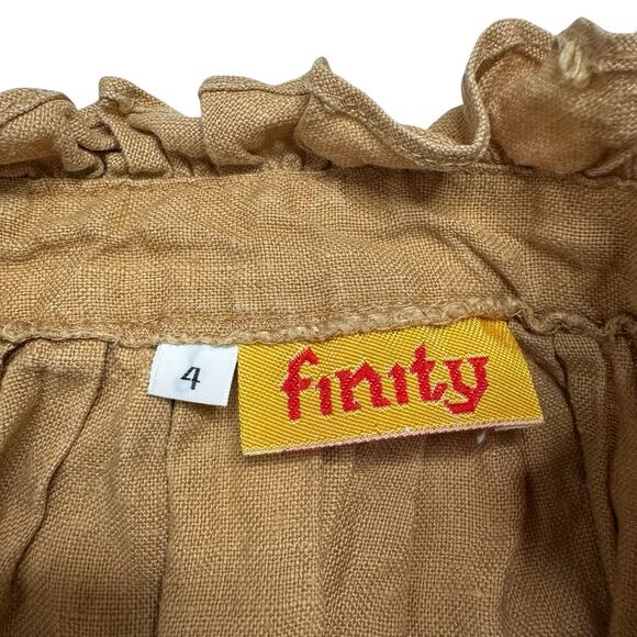 Vintage Khaki Tan 100% Linen Button Up Midi Skirt Size 4 FINITY Modest Lagenlook - Picture 3 of 6